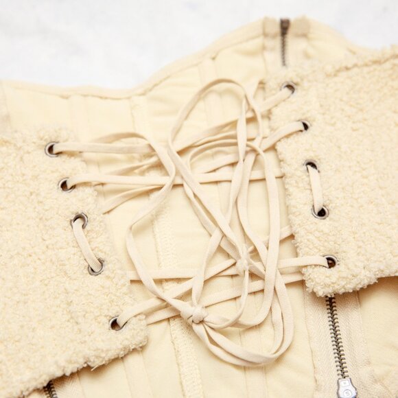 Out From Under Sherpa Double Zip Corset Small Lace Up Back - Picture 10 of 11